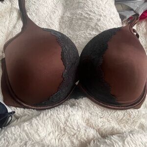 Cacique Plung Brown Bra with Black Lace Accents